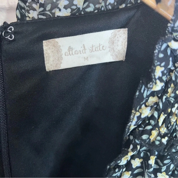 Altar’d State Black Floral Tiered Plunge Neck Boho Mini Dress, Size Medium - Picture 3 of 8
